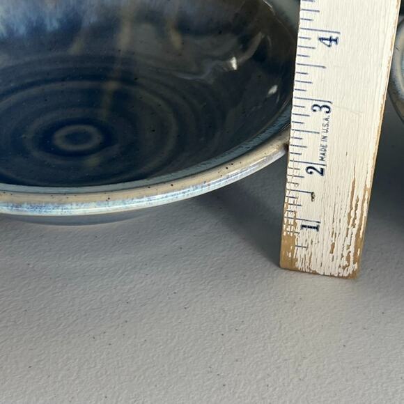 Studio Pottery Art Stoneware Bowls Set of 2 Glazed Dipped Blue Speckled - Picture 13 of 13